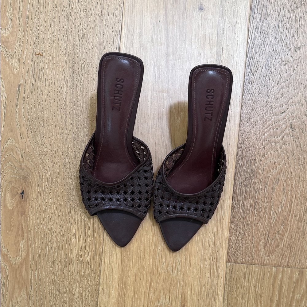 SCHUTZ Dark Brown Woven Heels - Picture 9 of 16